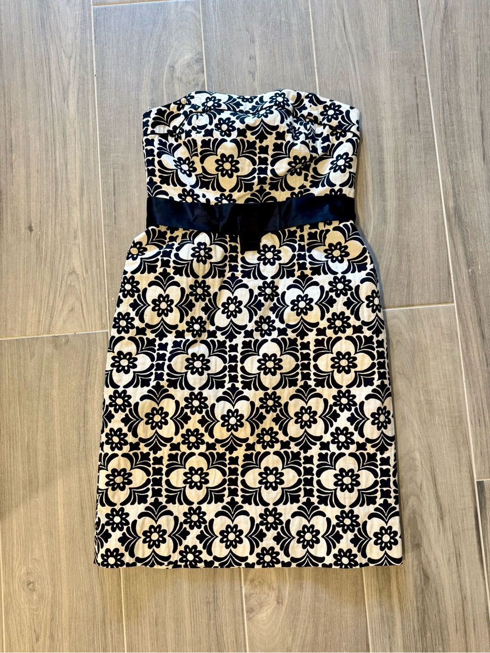 Lilly Pulitzer Strapless Black & Cream Floral Sheath Dress